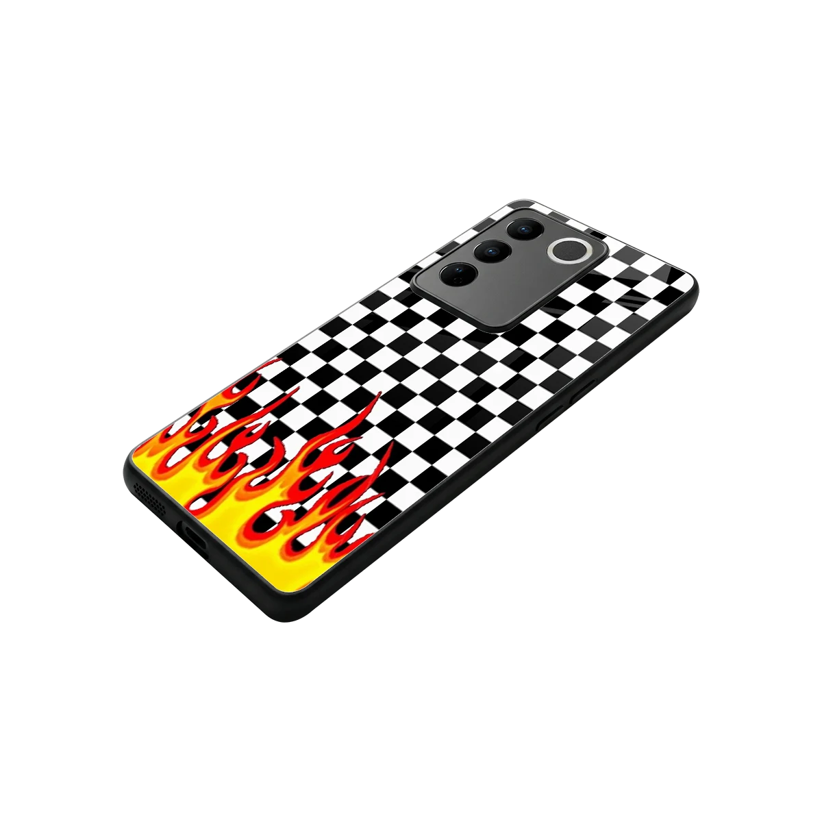Check Fire stylish phone case for vivo v27 5g | glossy glass and slim fit