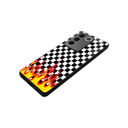 Check Fire stylish phone case for vivo v27 5g | glossy glass and slim fit