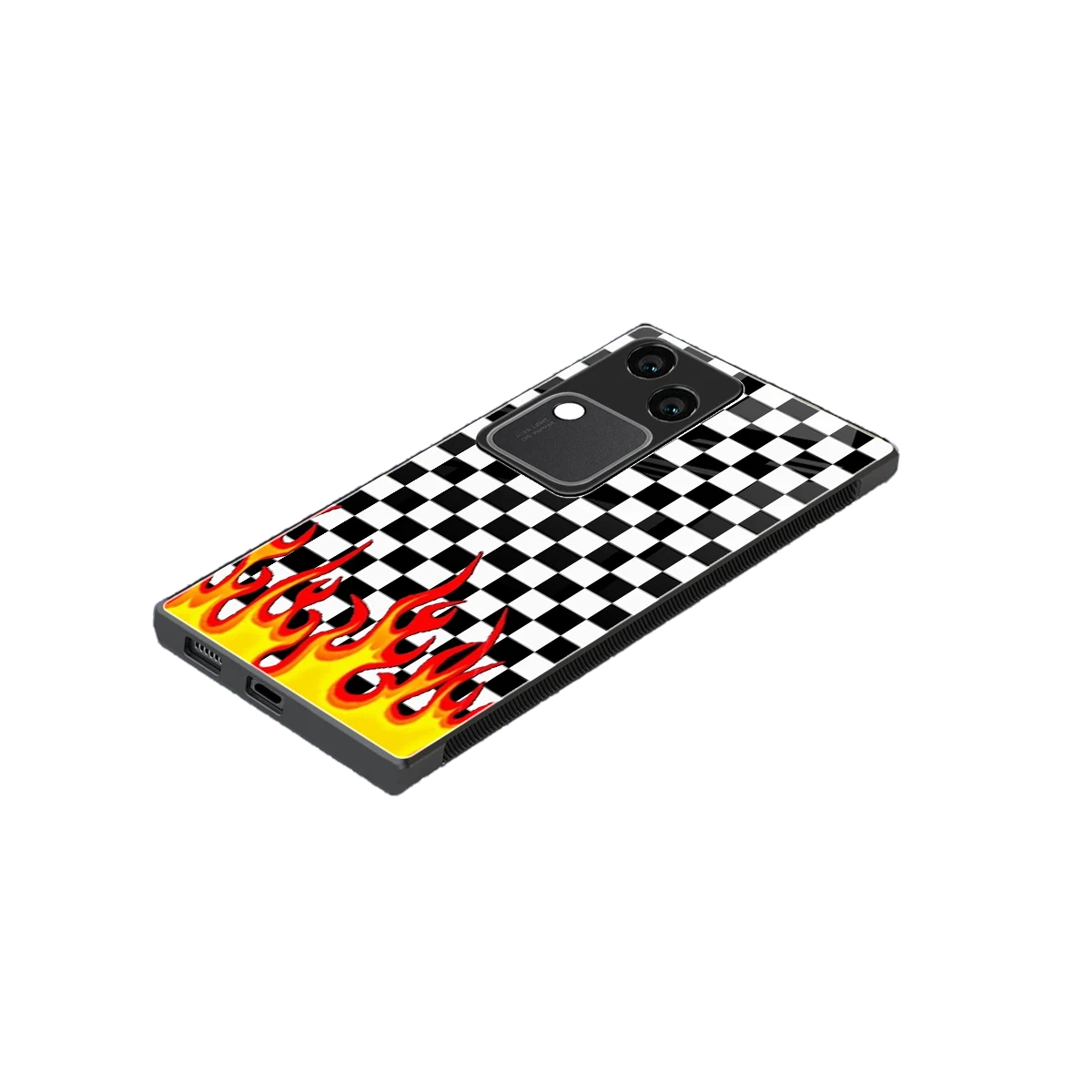 Check Fire stylish phone case for vivo v30 | glossy glass and slim fit