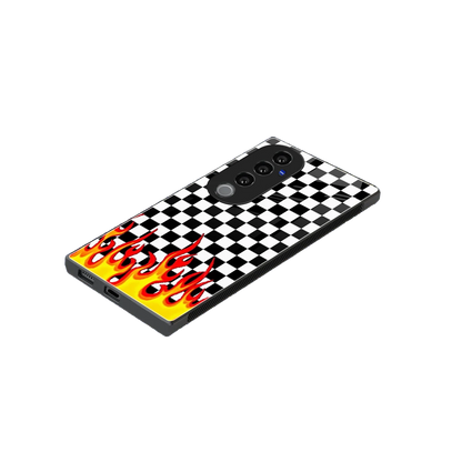 Check Fire stylish phone case for vivo v40 pro | glossy glass and slim fit