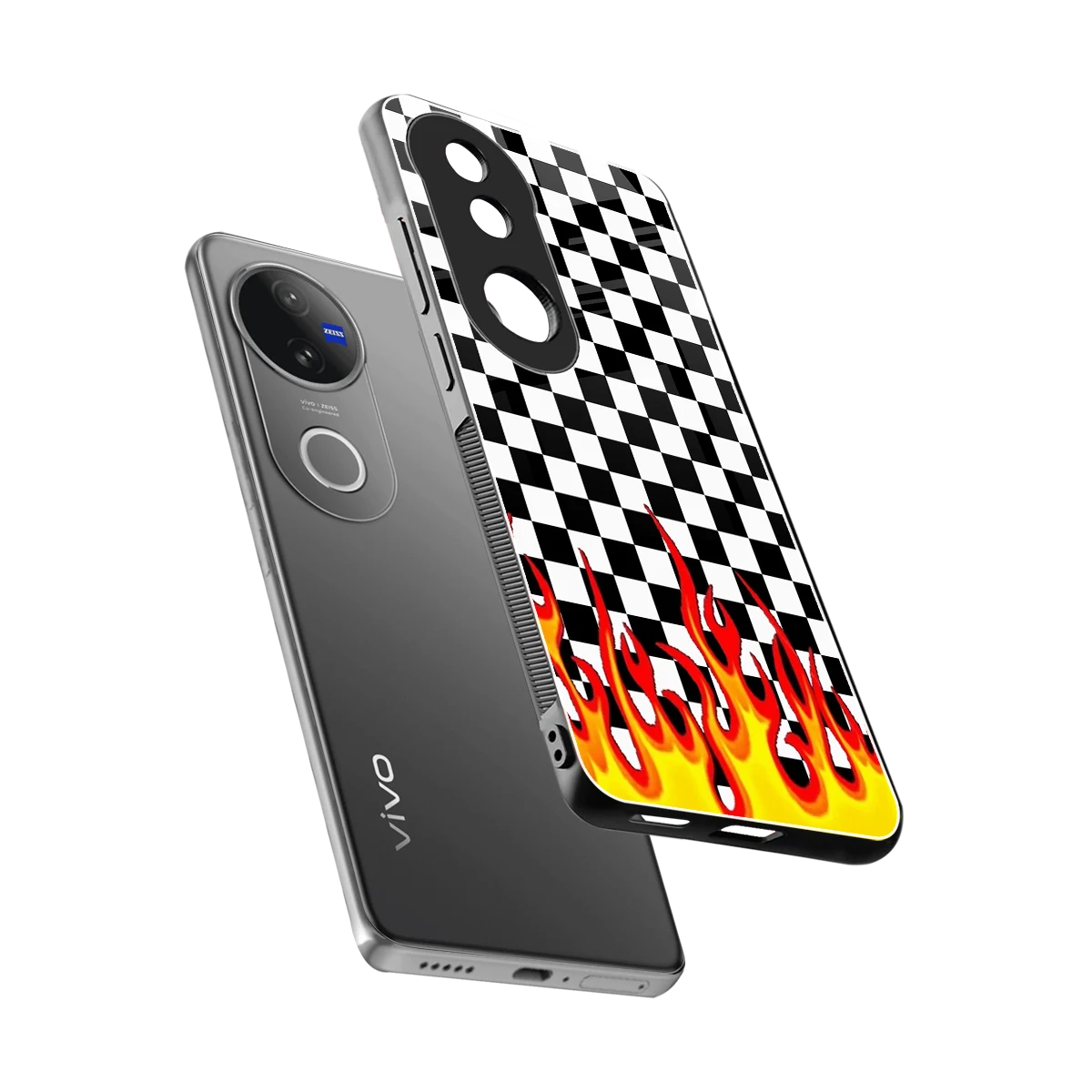 Check Fire sleek vivo v50 cover with tempered glass back and TPU edges