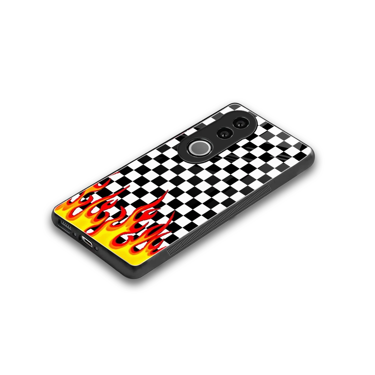 Check Fire stylish phone case for vivo v50 | glossy glass and slim fit