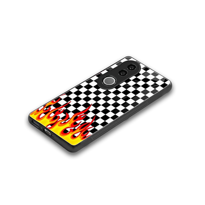Check Fire stylish phone case for vivo v50 | glossy glass and slim fit