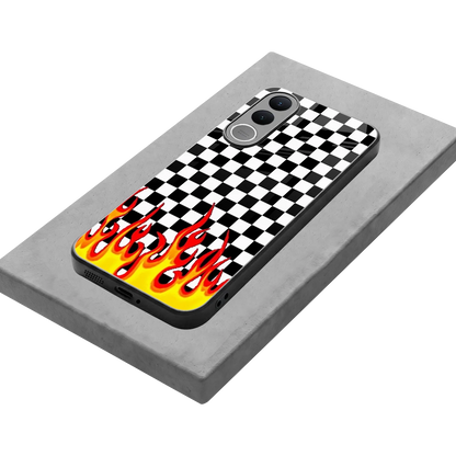 Check Fire stylish phone case for vivo v70 fe | glossy glass and slim fit