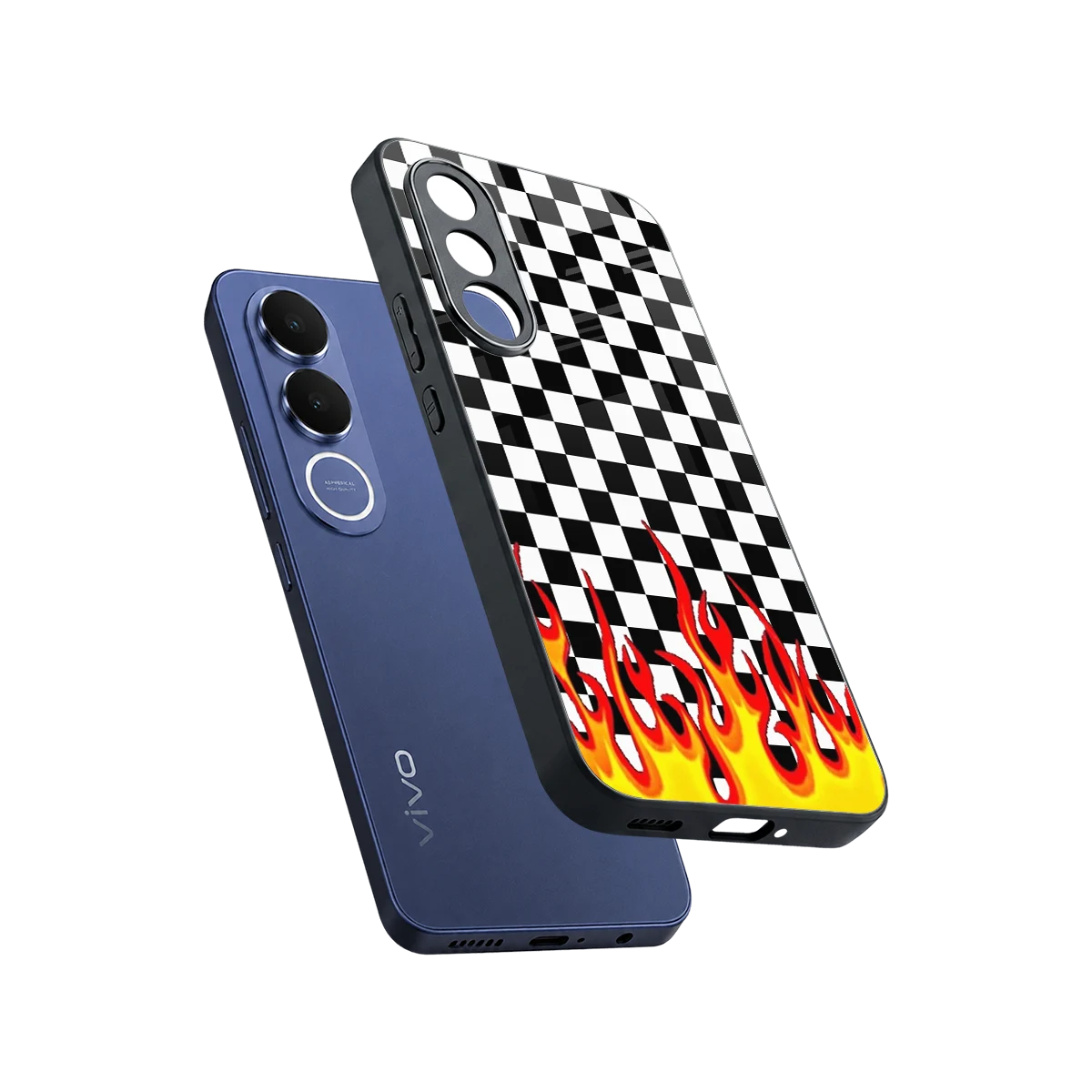 Check Fire sleek vivo v70 fe cover with tempered glass back and TPU edges