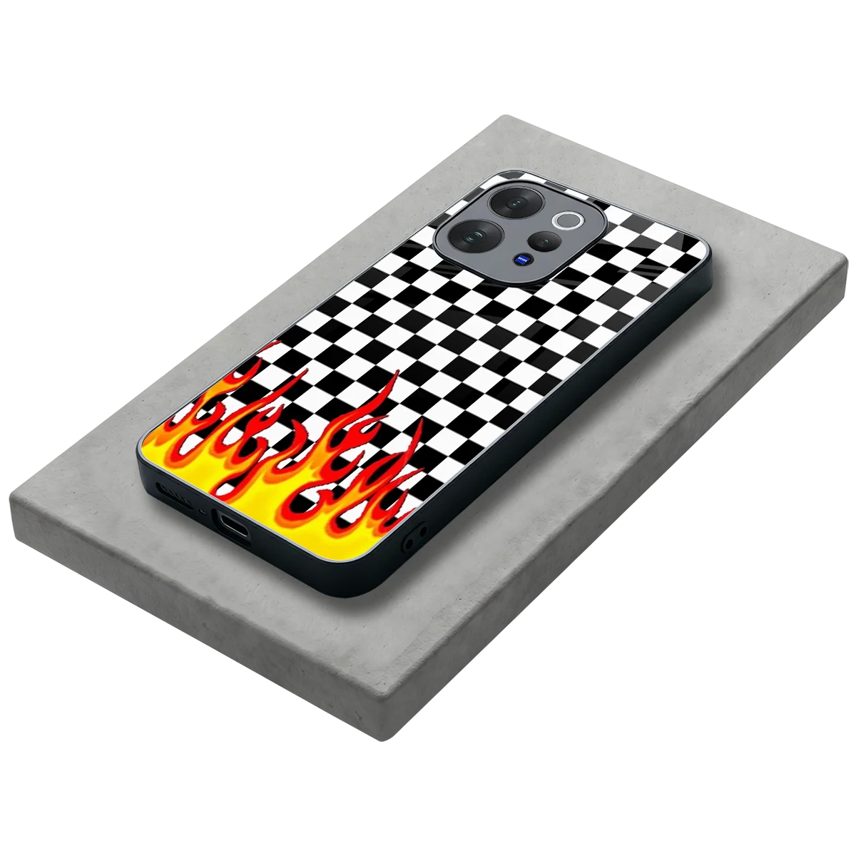 Check Fire stylish phone case for vivo v70 | glossy glass and slim fit