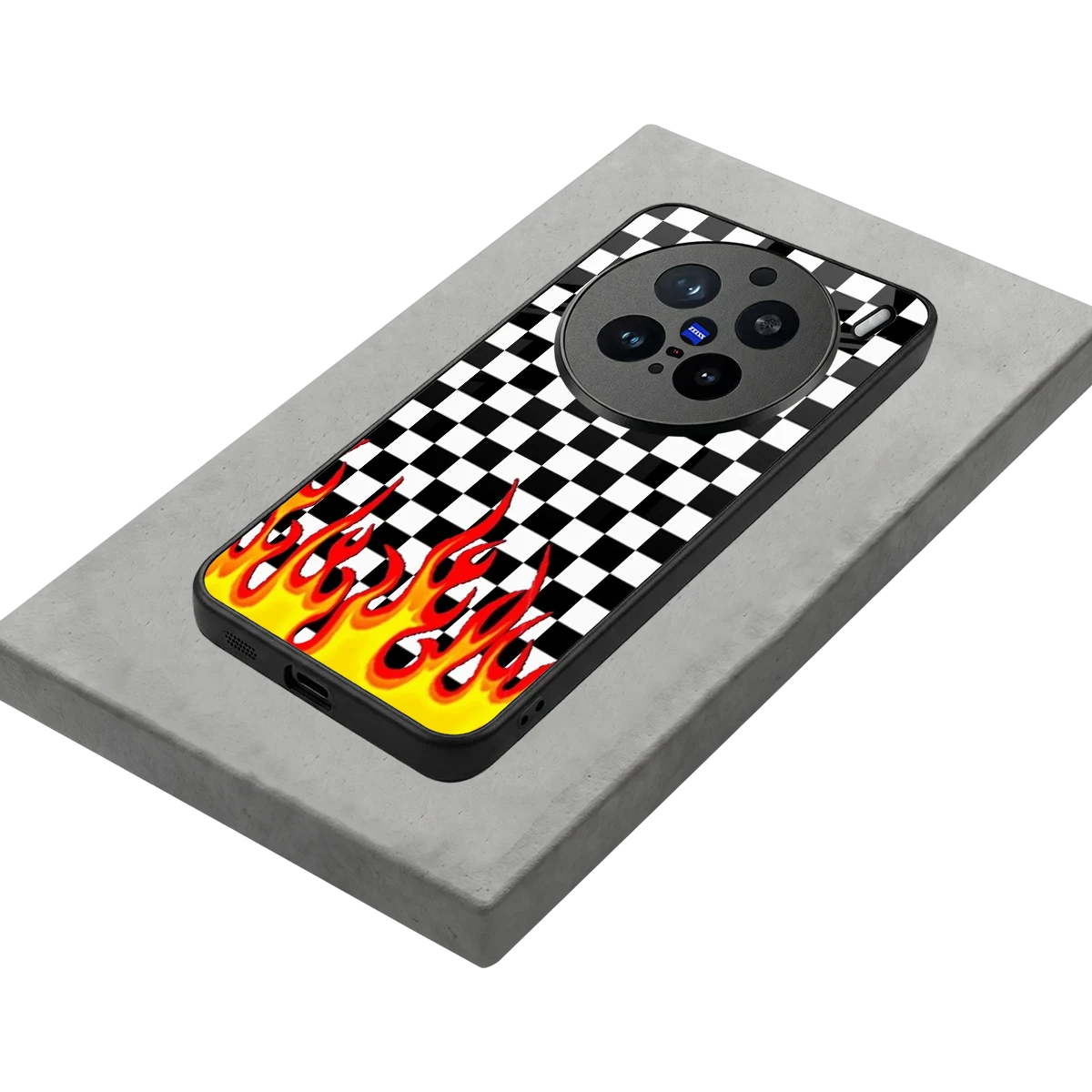Check Fire stylish phone case for vivo x200 pro | glossy glass and slim fit