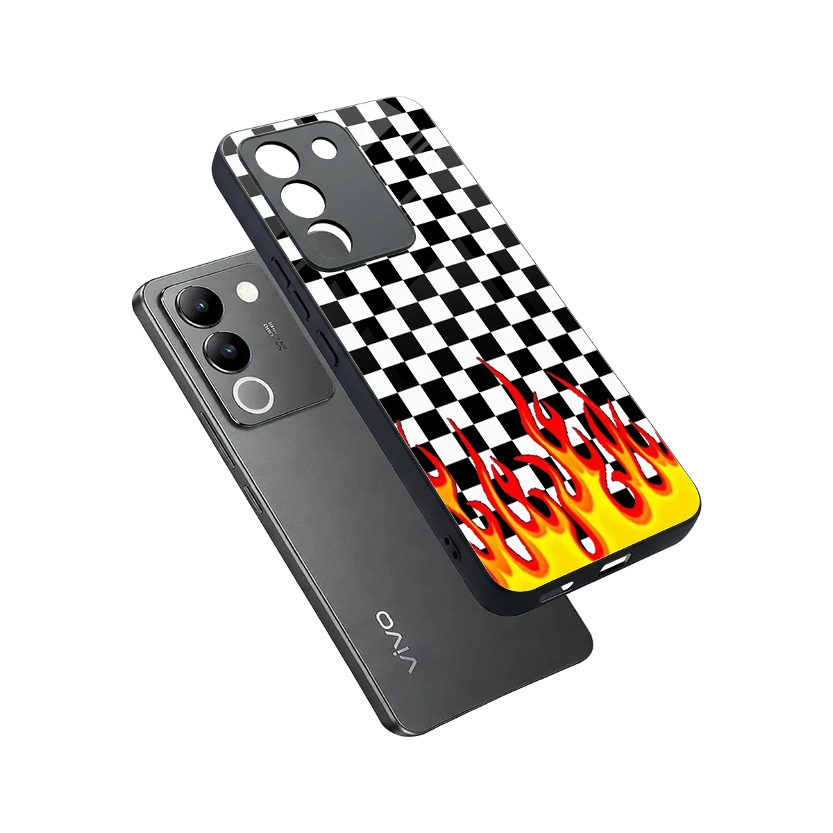 Check Fire sleek vivo y200 5g cover with tempered glass back and TPU edges