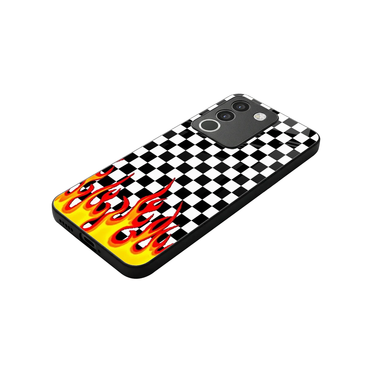 Check Fire stylish phone case for vivo y200 5g | glossy glass and slim fit