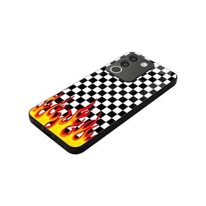 Check Fire stylish phone case for vivo y200 5g | glossy glass and slim fit
