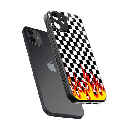 Check Fire sleek iphone 12 cover with tempered glass back and TPU edges