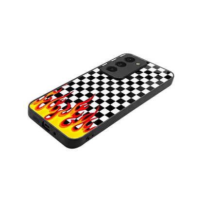 Check Fire stylish phone case for redmi 15 5g | glossy glass and slim fit
