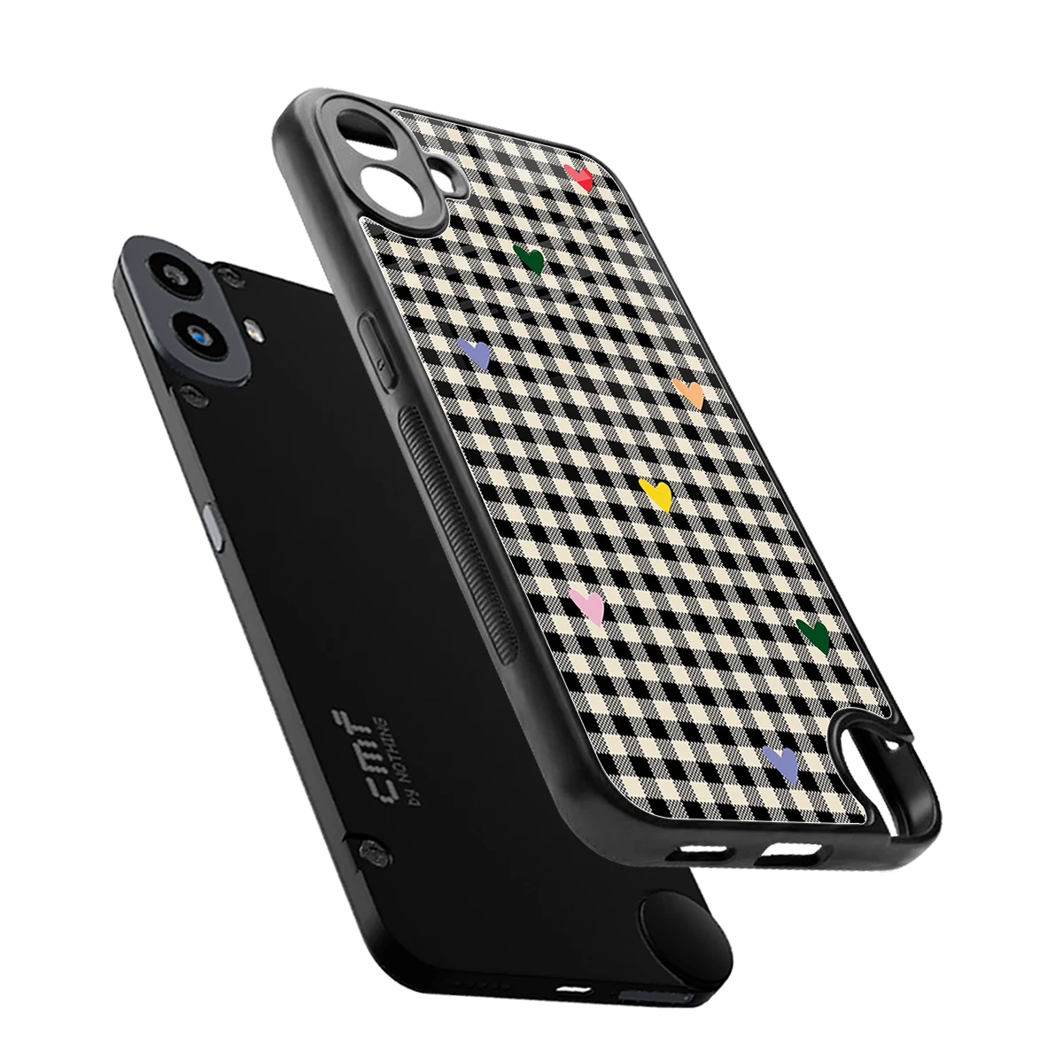 Checkered Love sleek cmf nothing phone 1 cover with tempered glass back and TPU edges