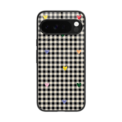 Checkered Love back phone cover | glass case for google pixel 10 pro xl