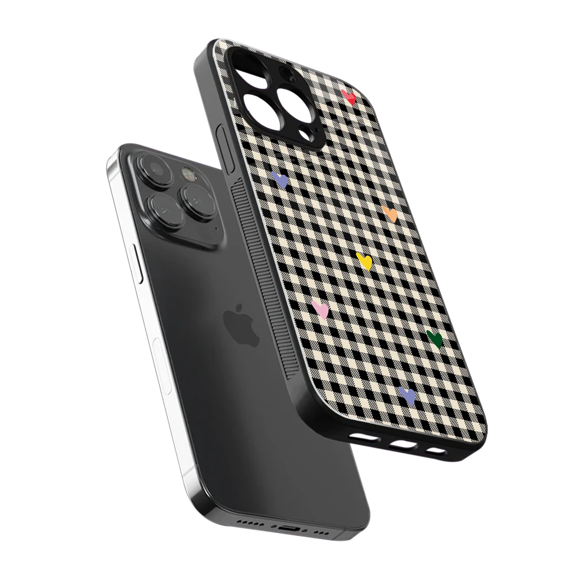 Checkered Love sleek iphone 13 pro cover with tempered glass back and TPU edges