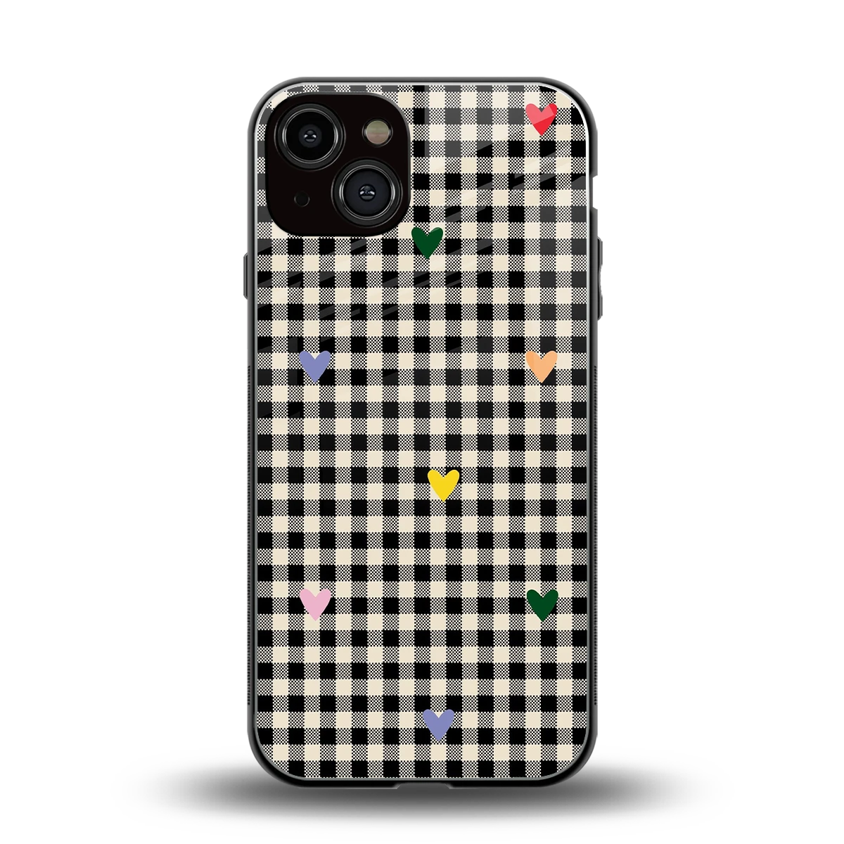 Checkered Love back phone cover | glass case for iphone 14