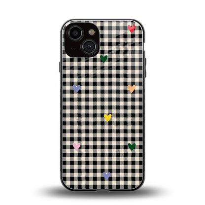 Checkered Love back phone cover | glass case for iphone 14