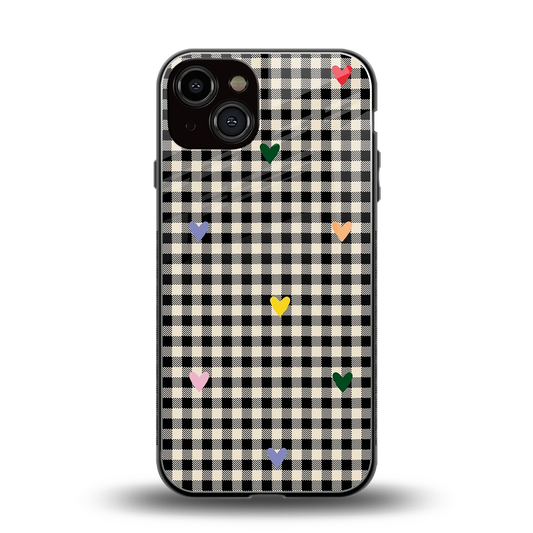 Checkered Love back phone cover | glass case for iphone 14
