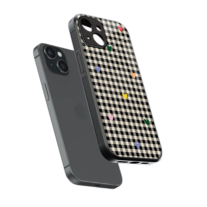 Checkered Love sleek iphone 14 cover with tempered glass back and TPU edges