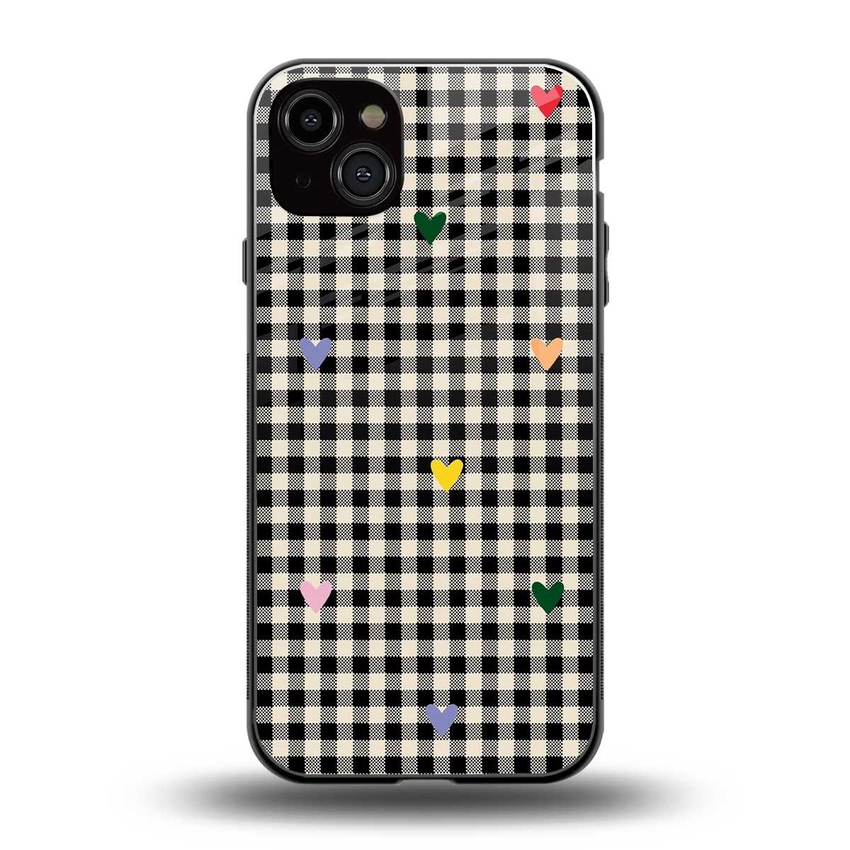 Checkered Love back phone cover | glass case for iphone 14 plus