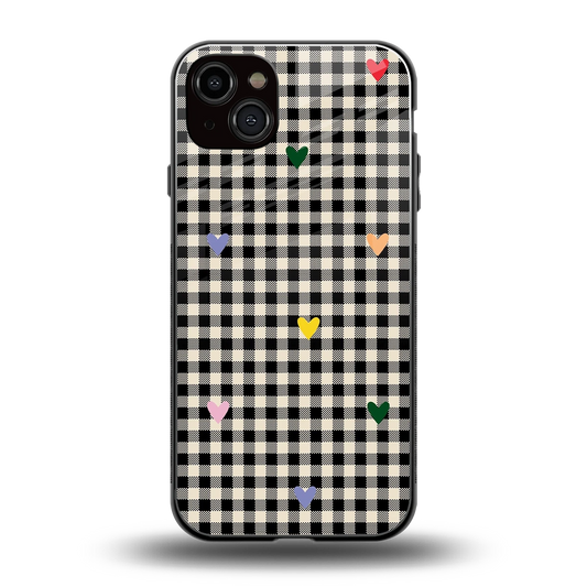 Checkered Love back phone cover | glass case for iphone 14 plus