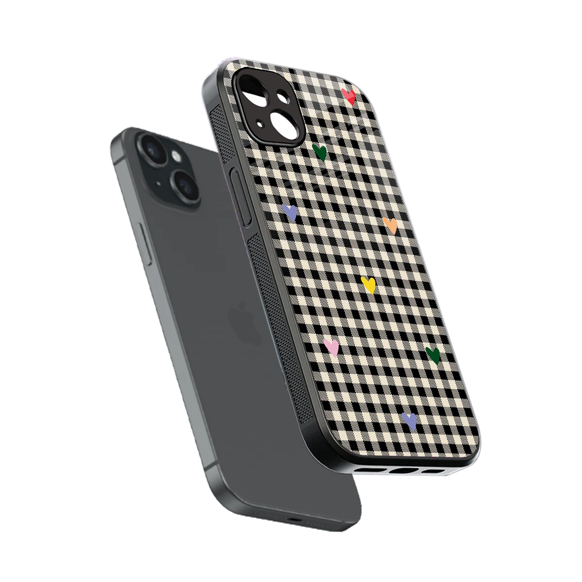 Checkered Love sleek iphone 15 plus cover with tempered glass back and TPU edges