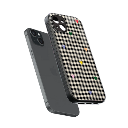 Checkered Love sleek iphone 15 plus cover with tempered glass back and TPU edges