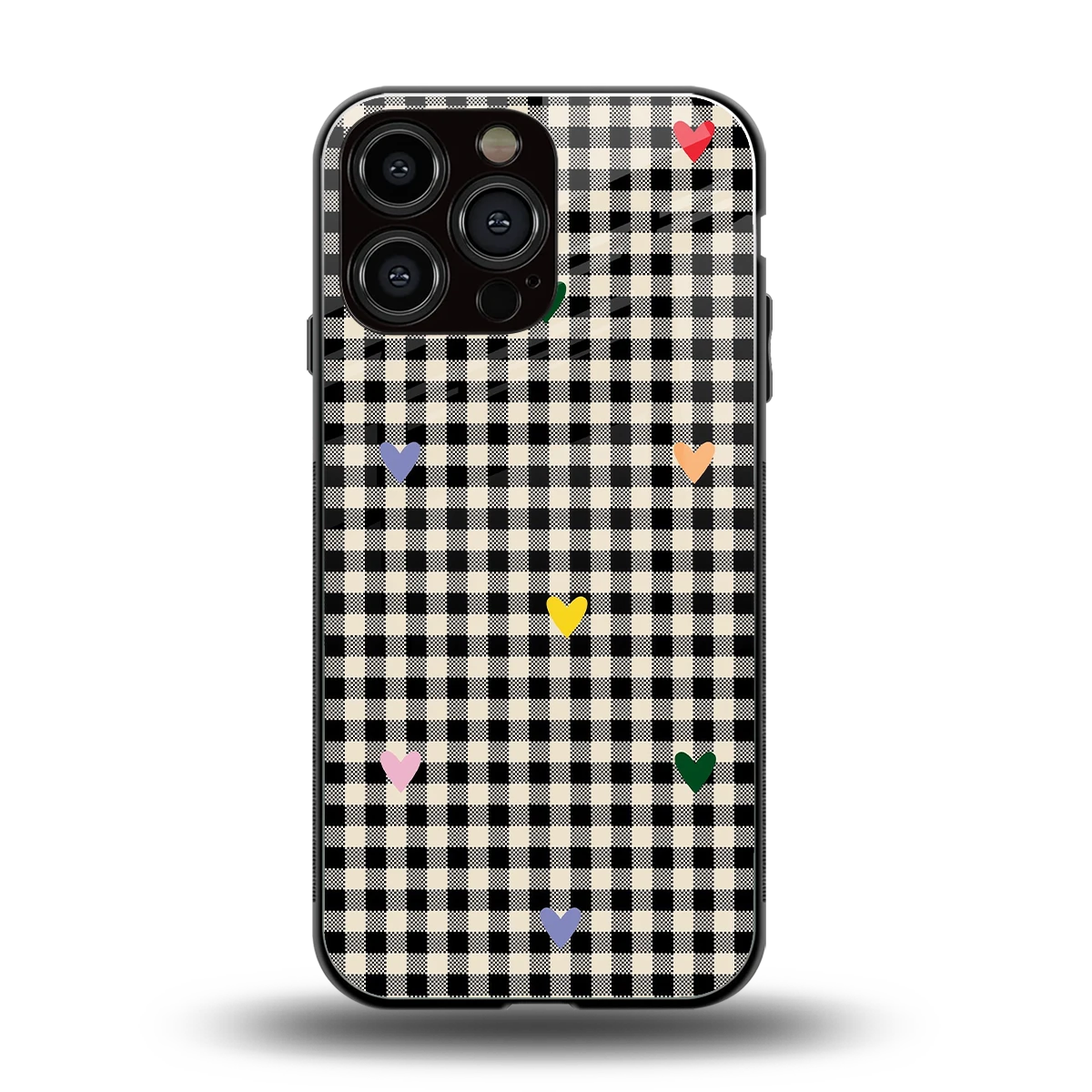 Checkered Love back phone cover | glass case for iphone 15 pro max