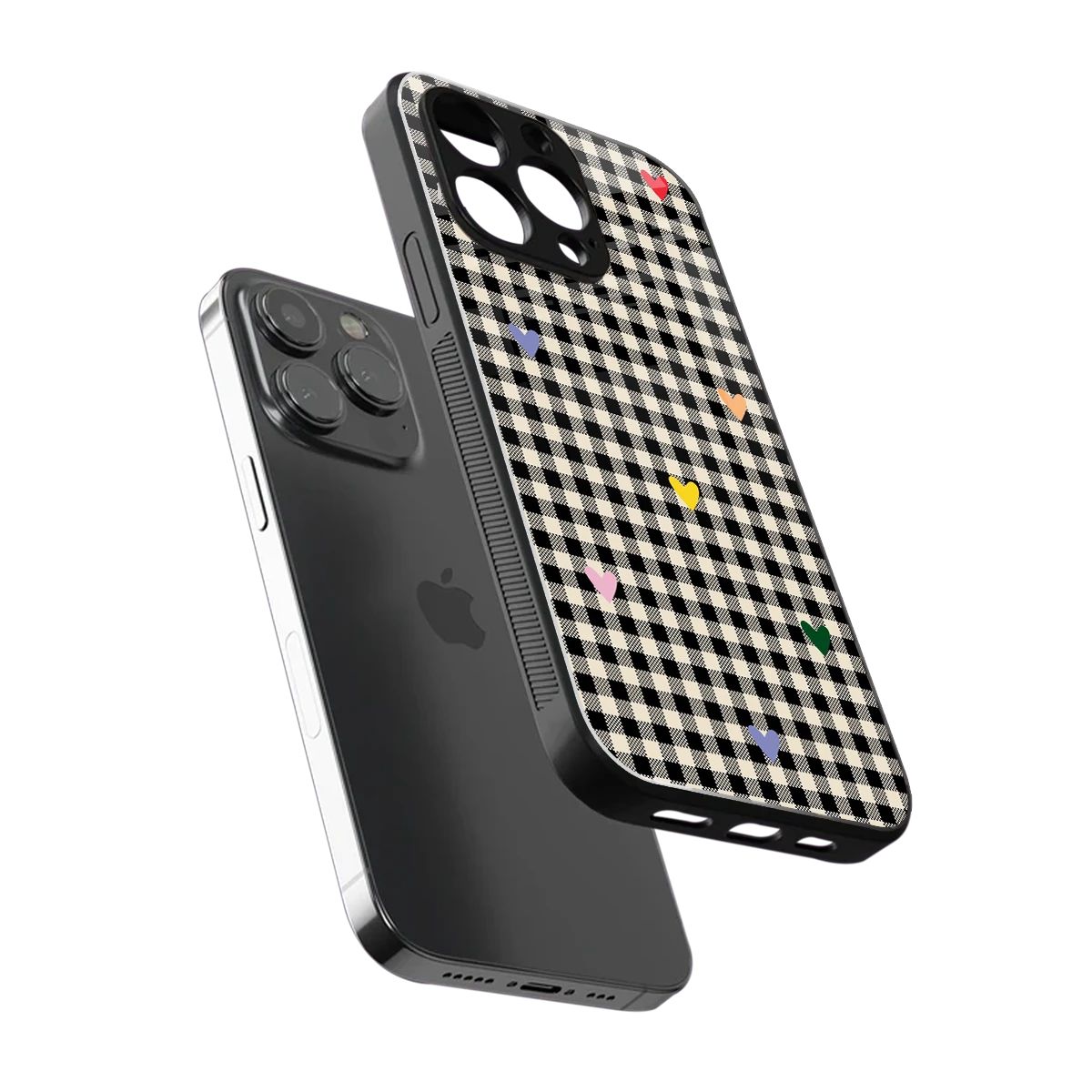 Checkered Love sleek iphone 15 pro max cover with tempered glass back and TPU edges