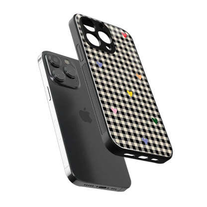 Checkered Love sleek iphone 15 pro max cover with tempered glass back and TPU edges