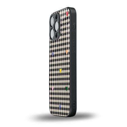 Checkered Love iphone 15 pro max mobile cover | shockproof glass phone case
