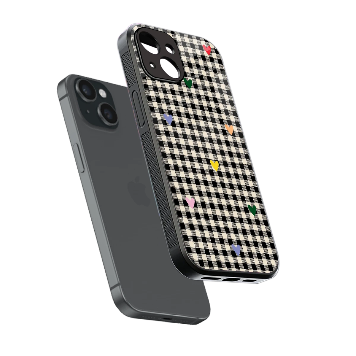 Checkered Love sleek iphone 15 cover with tempered glass back and TPU edges