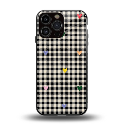 Checkered Love back phone cover | glass case for iphone 16 pro max
