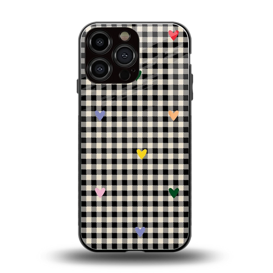 Checkered Love back phone cover | glass case for iphone 16 pro max