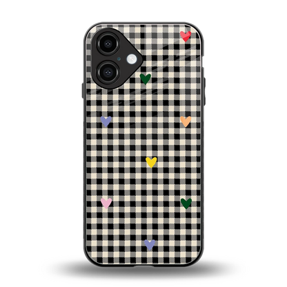 Checkered Love back phone cover | glass case for iphone 16