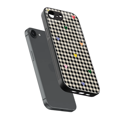 Checkered Love sleek iphone 16e cover with tempered glass back and TPU edges