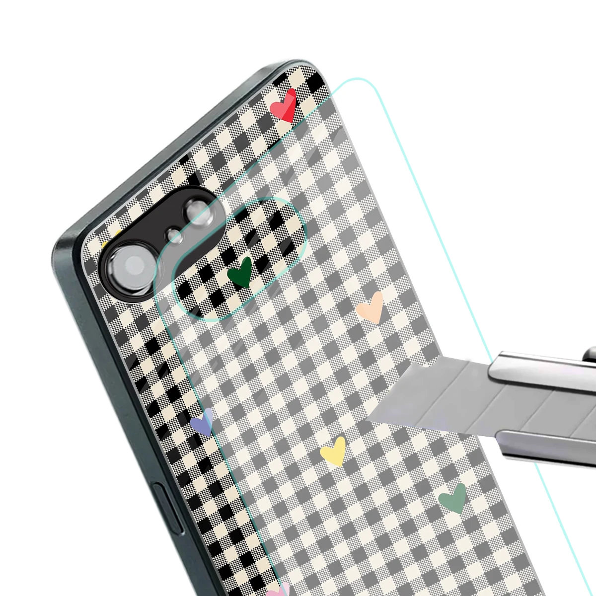 Checkered Love stylish phone case for iphone 17e | glossy glass and slim fit
