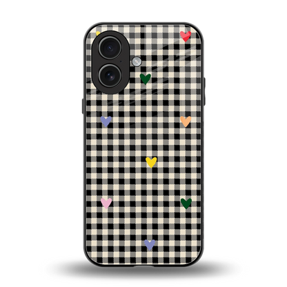 Checkered Love back phone cover | glass case for iphone 17