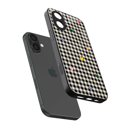 Checkered Love sleek iphone 17 cover with tempered glass back and TPU edges