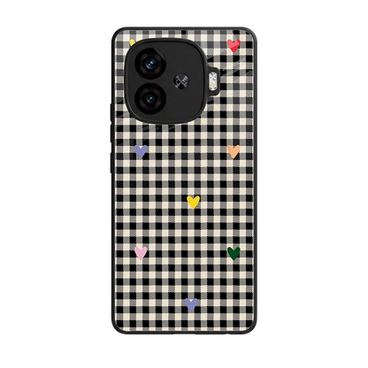 Checkered Love back phone cover | glass case for iqoo neo 10r 5g