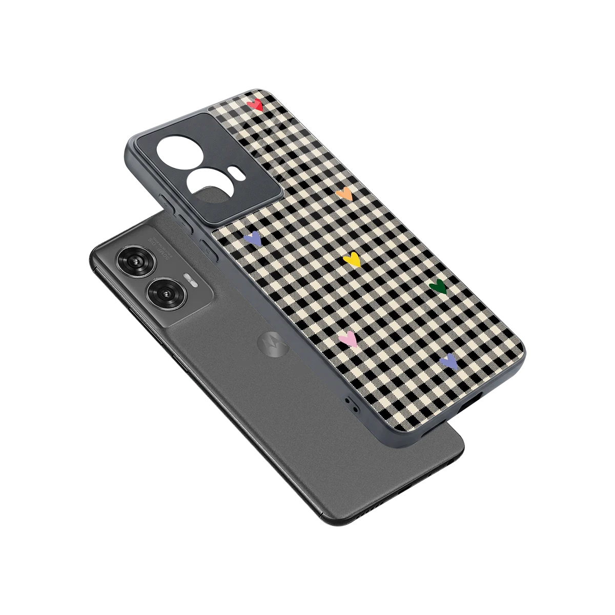 Checkered Love sleek motorola edge 50 fusion cover with tempered glass back and TPU edges