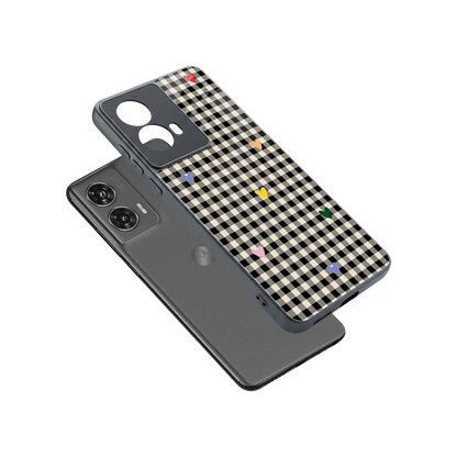 Checkered Love sleek motorola edge 50 fusion cover with tempered glass back and TPU edges