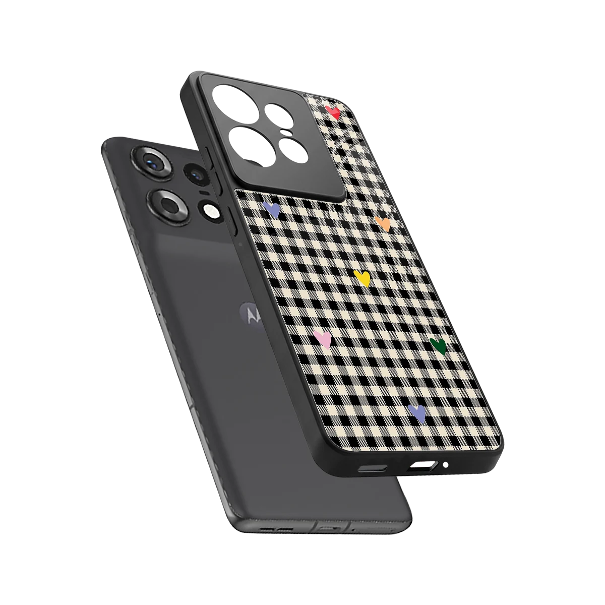 Checkered Love sleek motorola edge 50 pro cover with tempered glass back and TPU edges