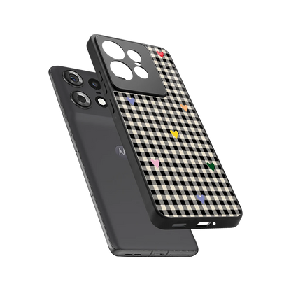 Checkered Love sleek motorola edge 50 pro cover with tempered glass back and TPU edges