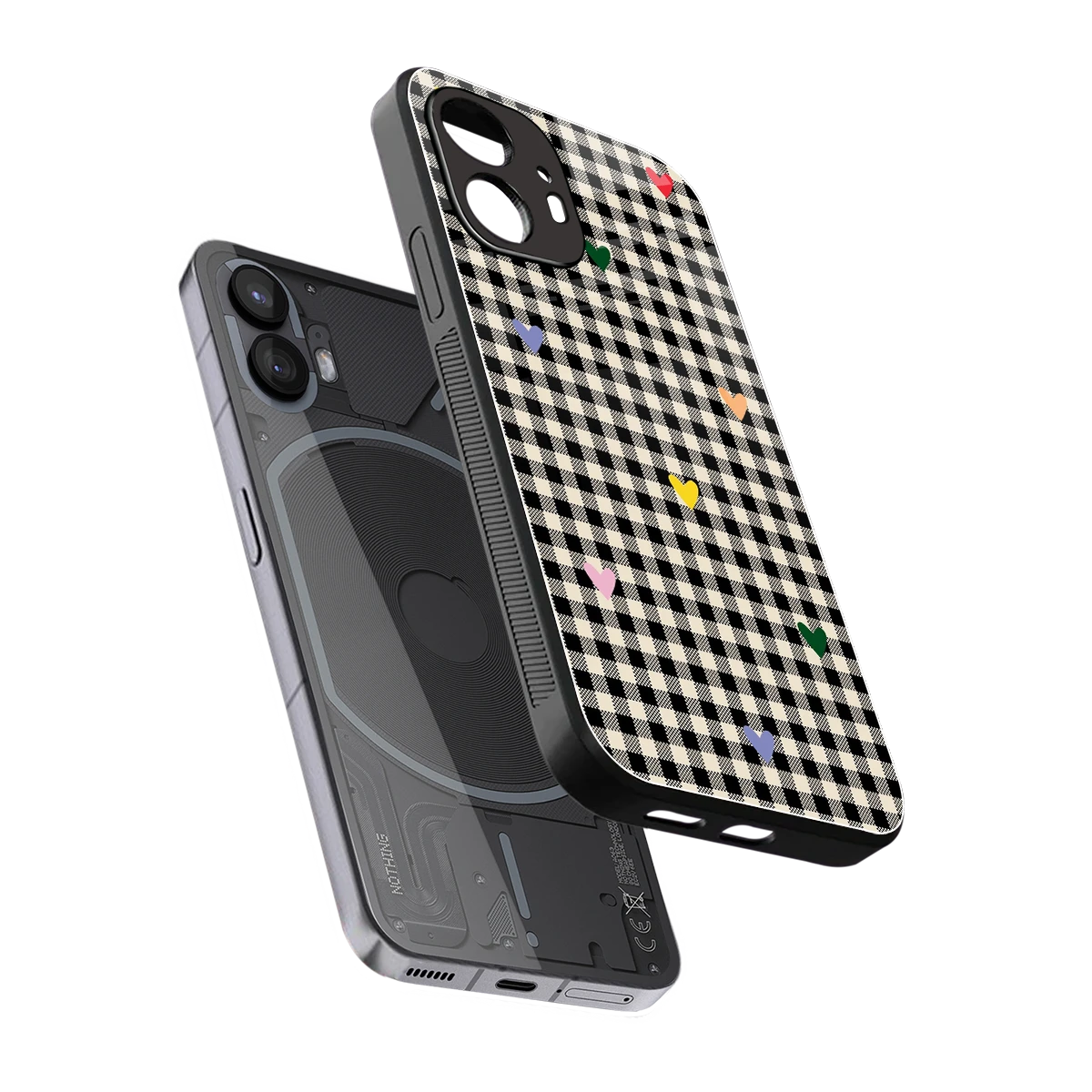 Checkered Love sleek nothing phone 2 cover with tempered glass back and TPU edges