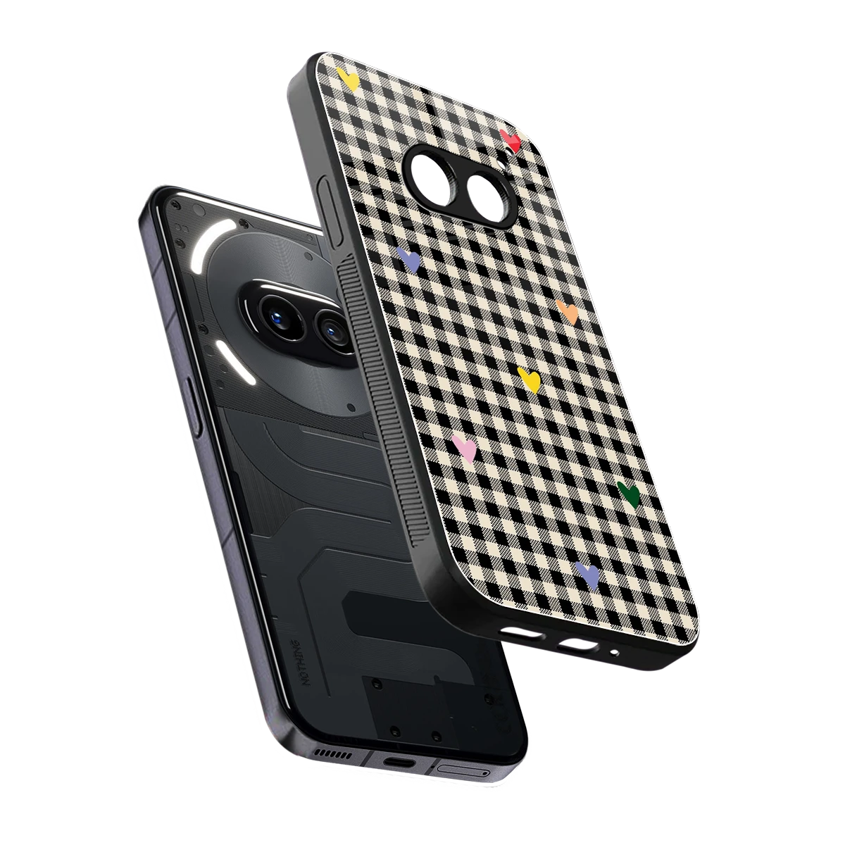 Checkered Love sleek nothing phone 2a plus cover with tempered glass back and TPU edges