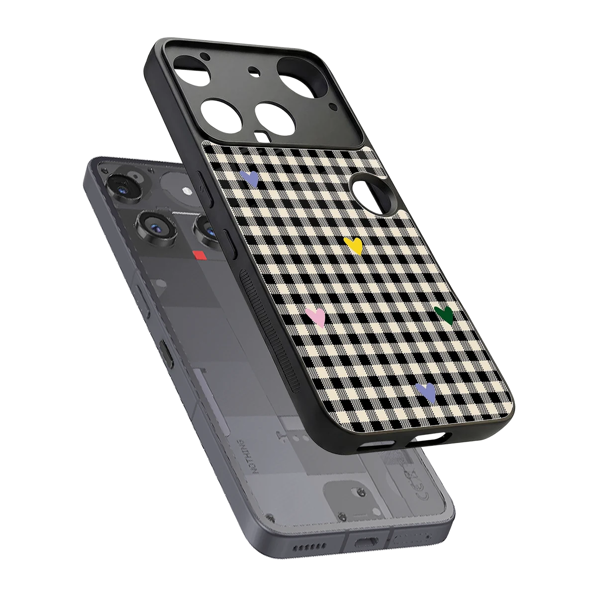 Checkered Love sleek nothing phone 3 cover with tempered glass back and TPU edges