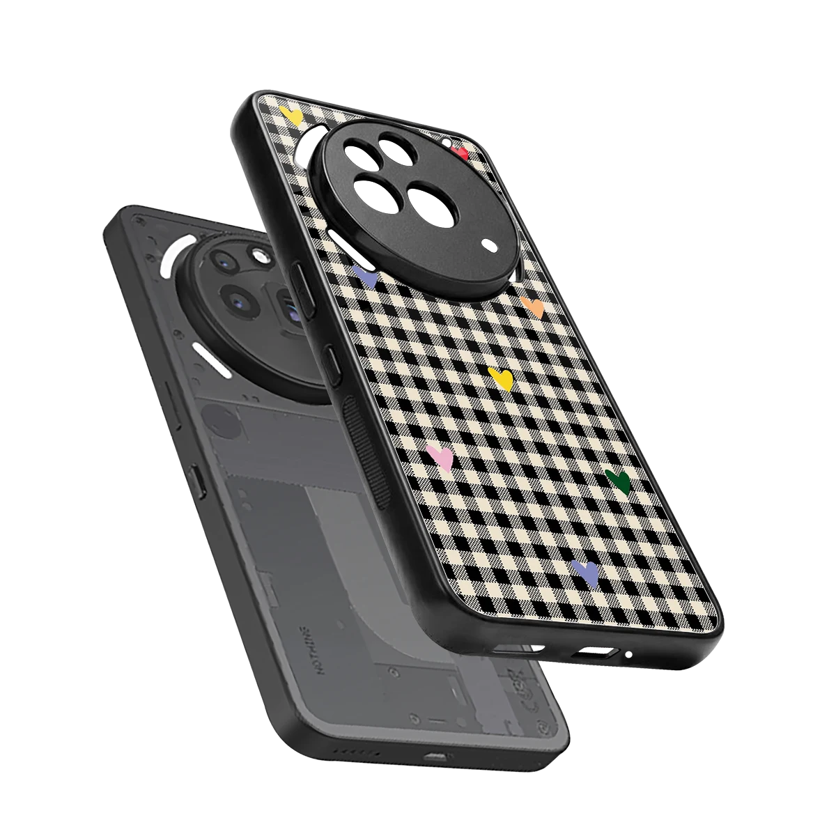 Checkered Love sleek nothing phone 3a pro cover with tempered glass back and TPU edges