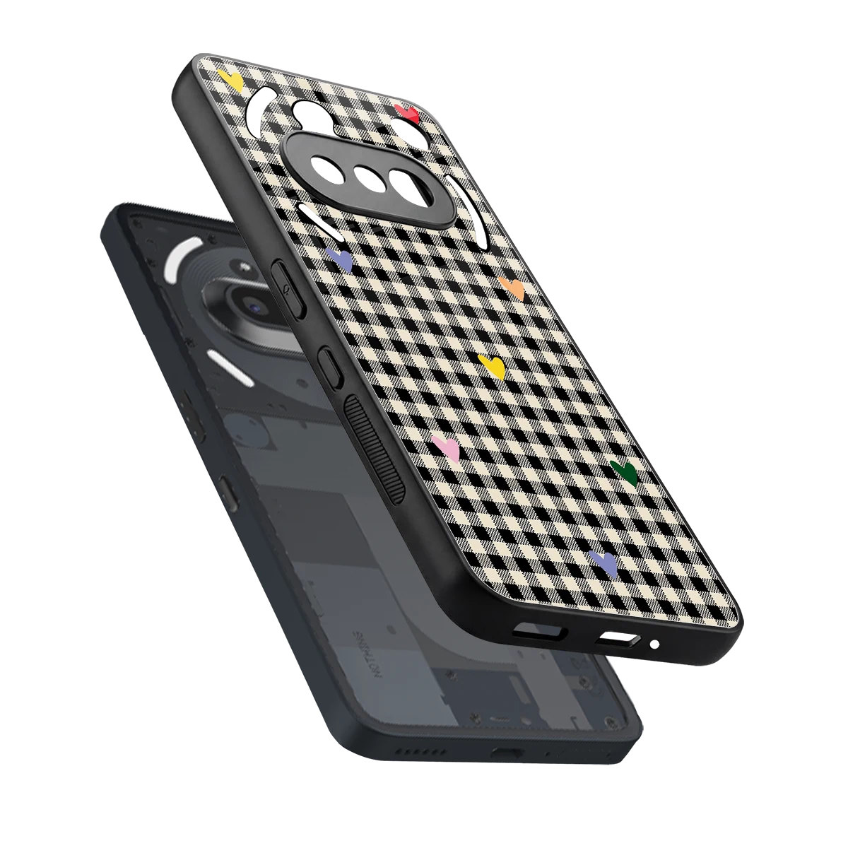 Checkered Love sleek nothing phone 3a cover with tempered glass back and TPU edges