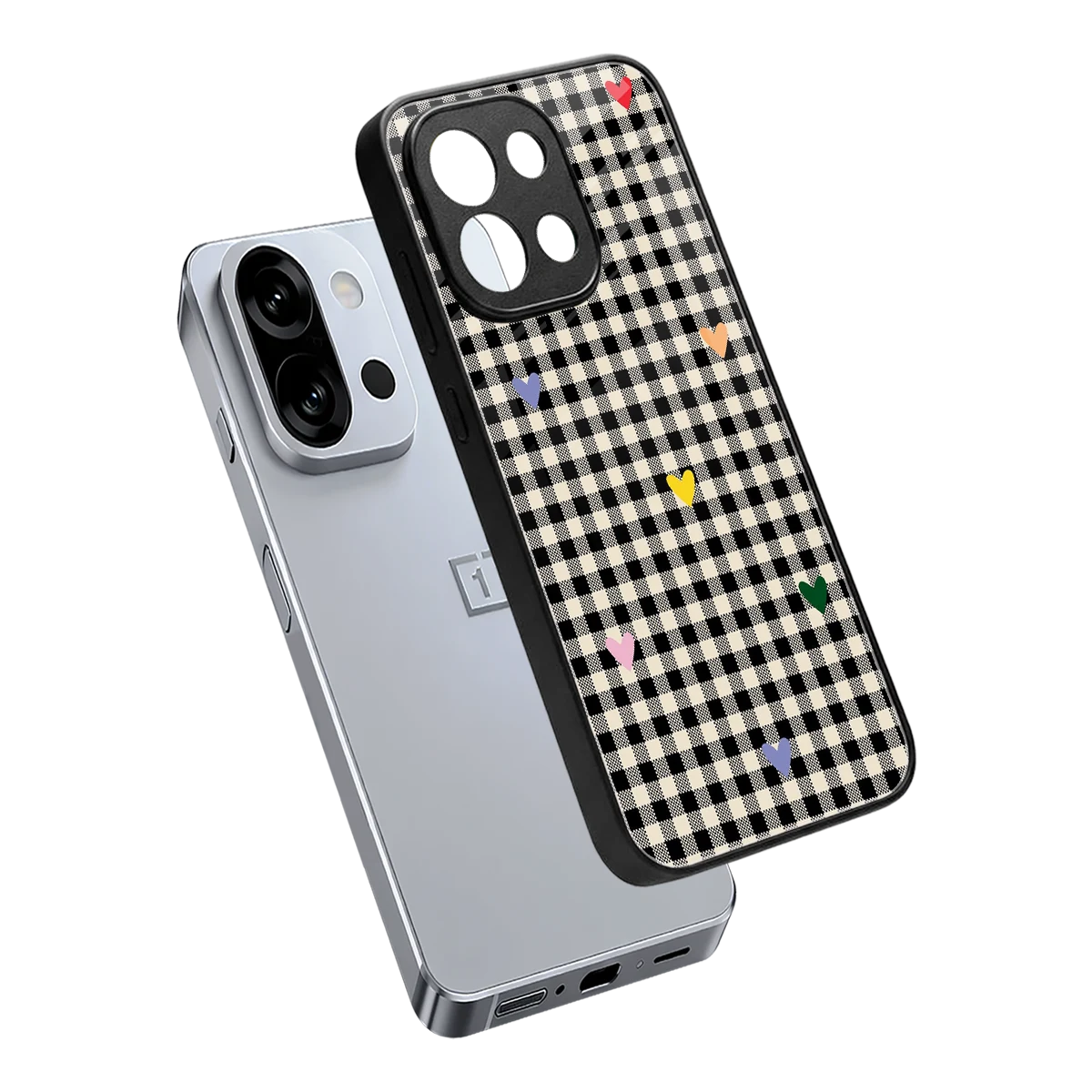 Checkered Love sleek oneplus 13s cover with tempered glass back and TPU edges
